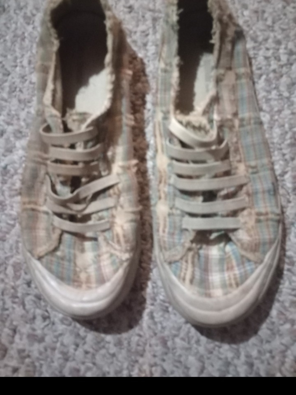 No Boundaries Plaid Slip-On Sneakers in Tan and Green